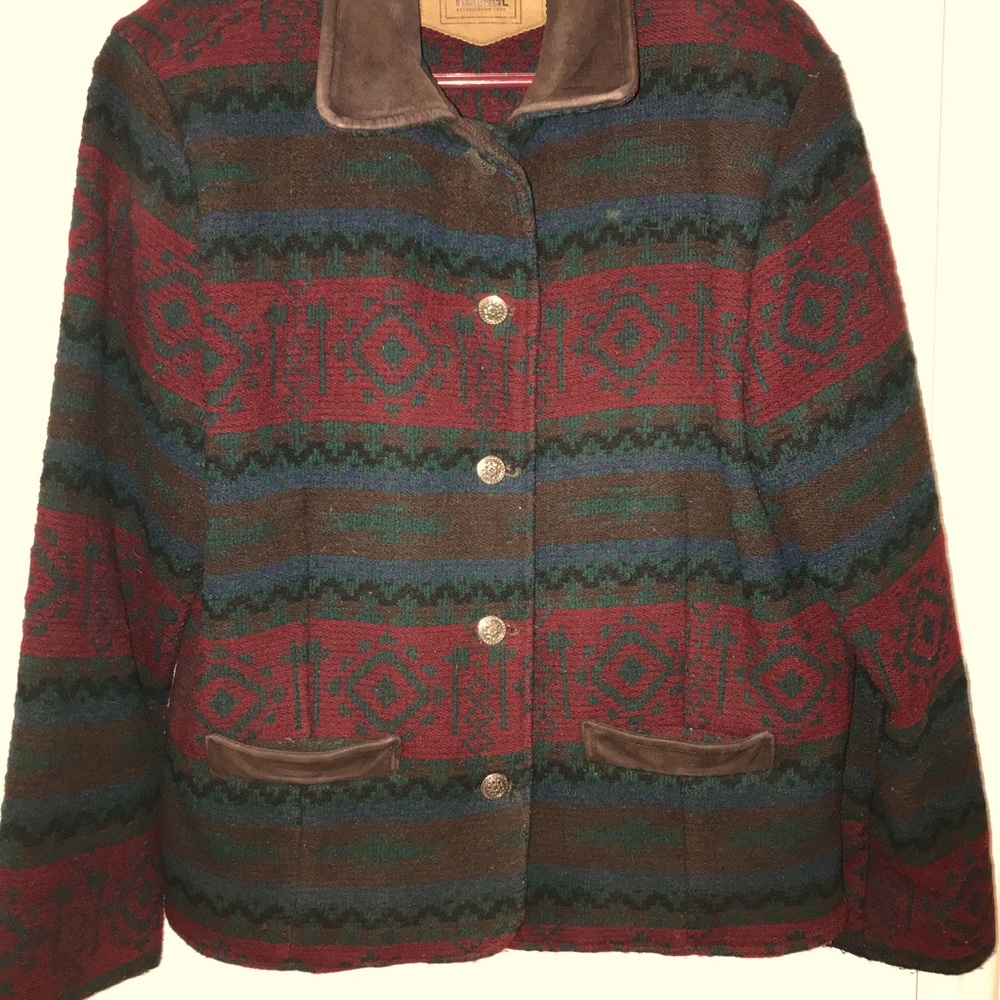 Woolrich vintage wool leather trim barn coat